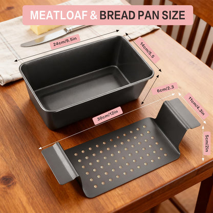 Meatloaf Pan with Drain Tray, 9x5 Inch Nonstick Loaf Baking Pan, Portable Lift & Serve Design for Meatloaf & Bread, Black Bakeware 1 (Pack)