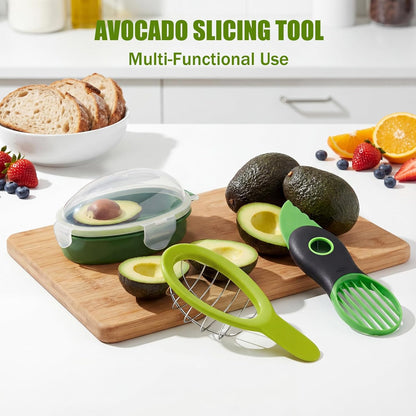 Avocado 3-Piece Kitchen Tool Set with Slicer Cutter & Airtight Storage Container, Dishwasher Safe