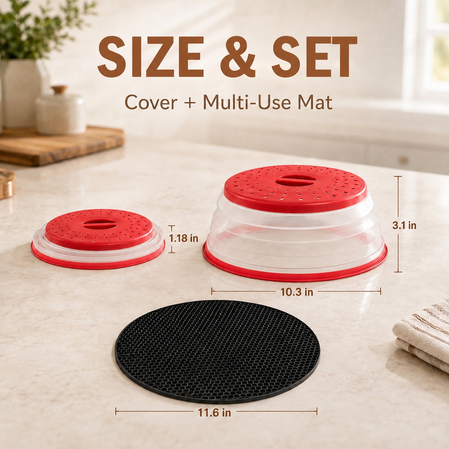 Collapsible Microwave Food Cover, Microwave Splatter Guard with Steam Vent, Dishwasher Safe Kitchen Plate Cover, 2 Pack Red