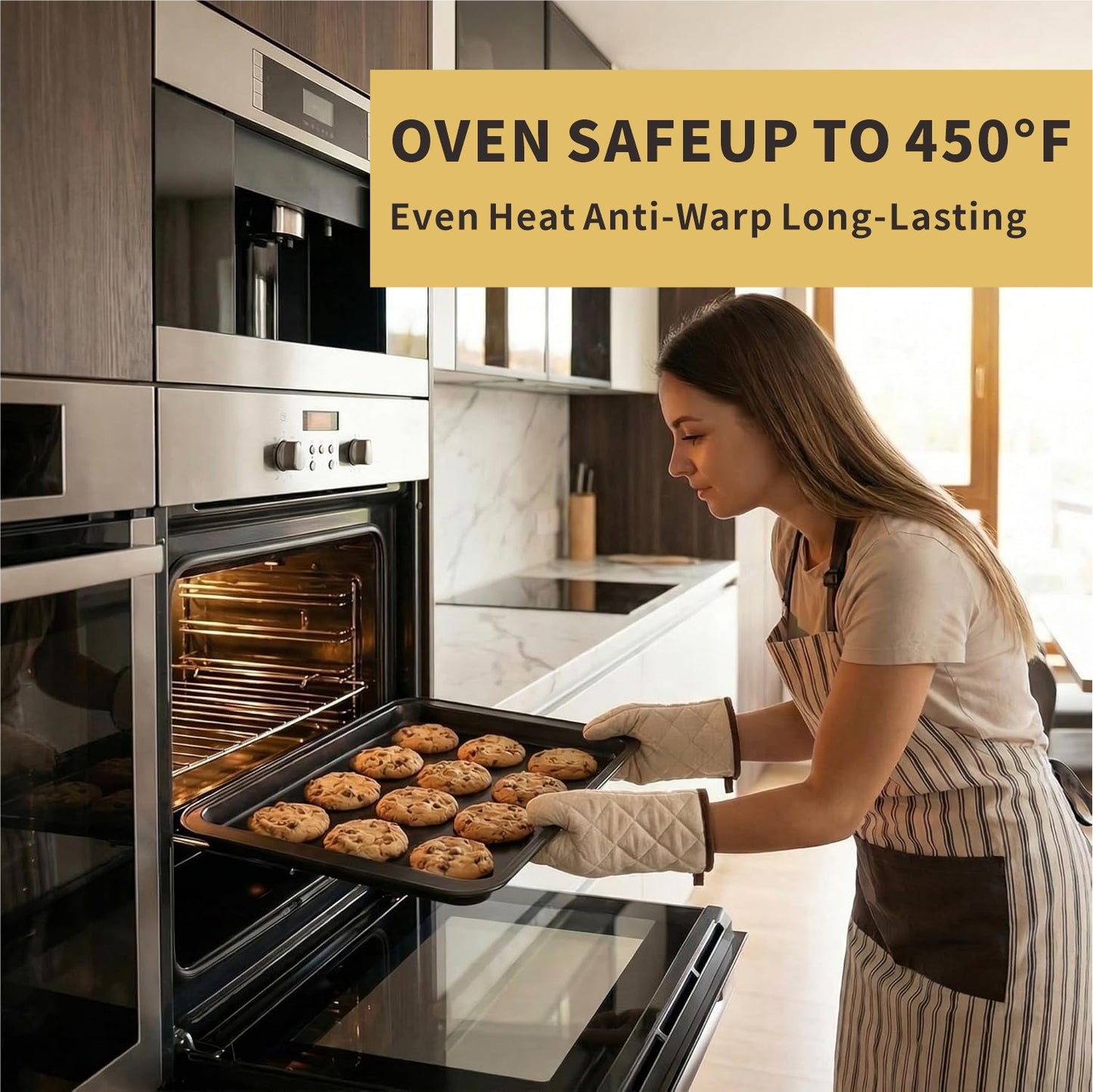 Baking Sheet Pan Set, 3-Piece Nonstick Multi-Depth Stackable Oven Bakeware, Warp & Rust Resistant Black Pans, Dishwasher Safe & Effortless Cleanup