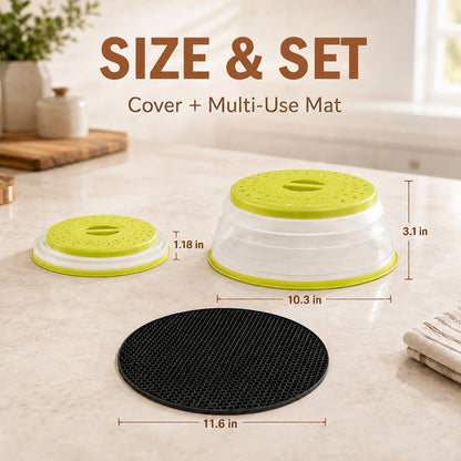 Collapsible Microwave Food Cover, Microwave Splatter Guard with Steam Vent, Dishwasher Safe Kitchen Plate Cover, 2 Pack Green