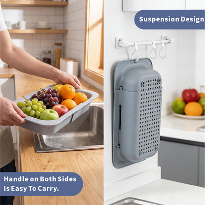 Extendable Over Sink Colander, 13.58-18.9 Inch Expandable Drain Basket, Ideal for Washing Produce & Draining Noodles, Fits Most Household Kitchen Sinks (Grey, 1 Pack)