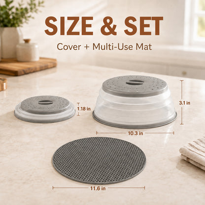 Collapsible Microwave Food Cover, Microwave Splatter Guard with Steam Vent, Dishwasher Safe Kitchen Plate Cover, 2 Pack Grey