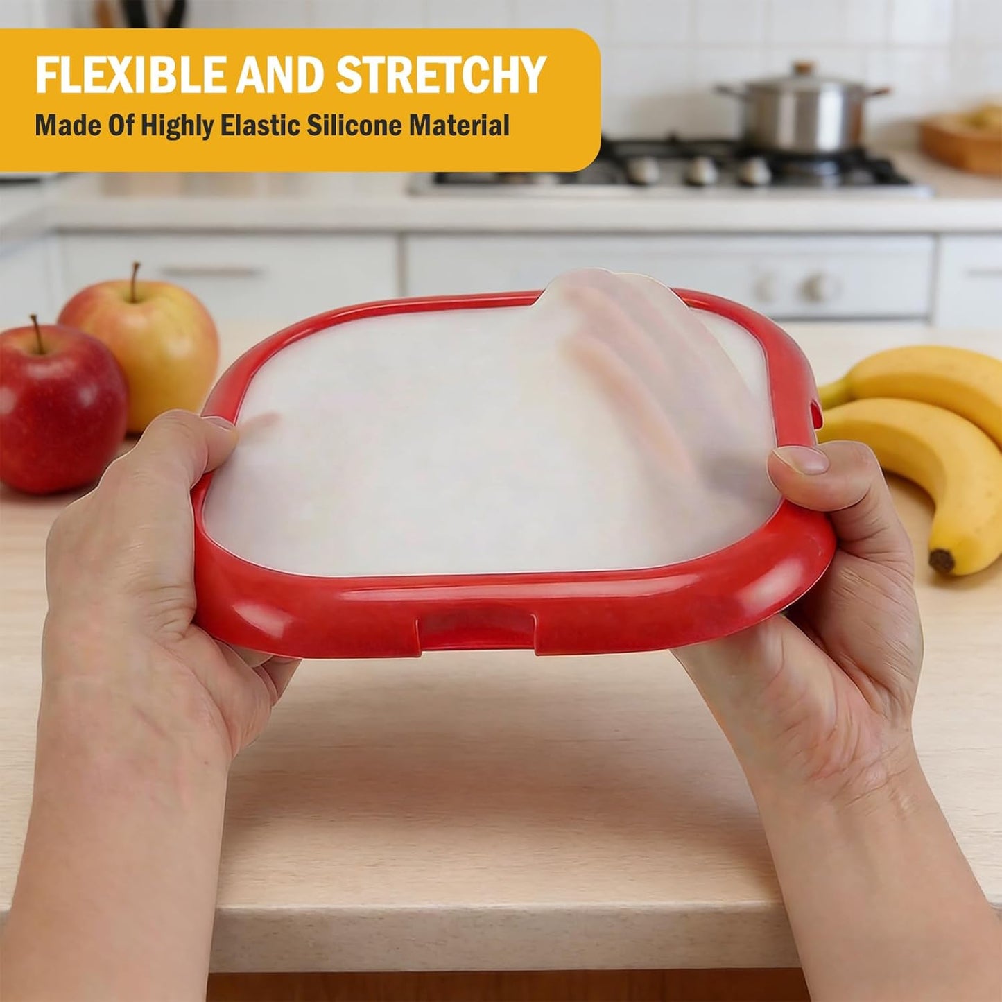 Reusable Silicone Storage Boxes 2 Pack Avocado Saver Onion Keeper for Tomatoes Garlic Leftovers Refrigerator Red Yellow