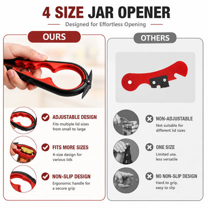 4-Piece Jar Opener Set for Seniors – Non-Slip Rubber Gripper & Multi-Functional Bottle/Can Opener for Arthritis