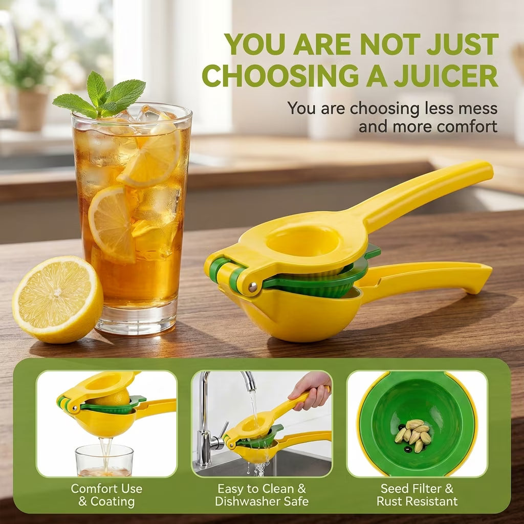 2-in-1 Maximum Juice Extraction Hand Citrus Press, Stainless Steel Metal Lemon & Lime Squeezer, Ultra-Durable Manual Lemon Juicer & Lime Juicer, Lemon Press