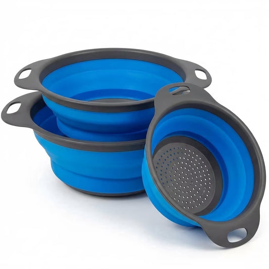 3 Pack Collapsible Colander Set, Silicone Kitchen Strainers for Pasta, Vegetables & Fruit, Space Saving Folding Colanders, Durable & Dishwasher Safe