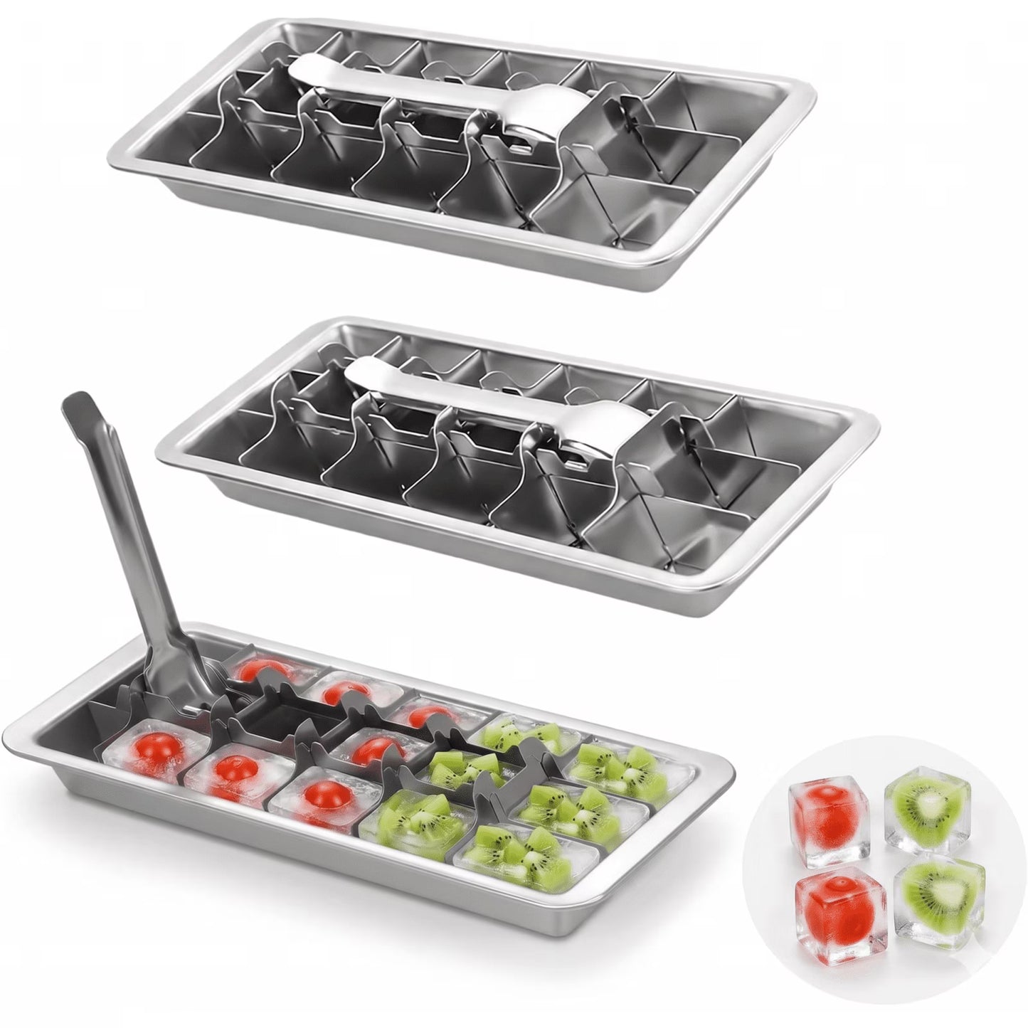 3 Pack Durable Metal Ice Mold with 18 Grids, 304 Stainless Steel Freezing Tray with Convenient Lift Handle for Cocktails, Meal Prep and Portions