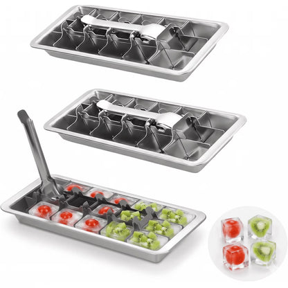 3 Pack Durable Metal Ice Mold with 18 Grids, 304 Stainless Steel Freezing Tray with Convenient Lift Handle for Cocktails, Meal Prep and Portions