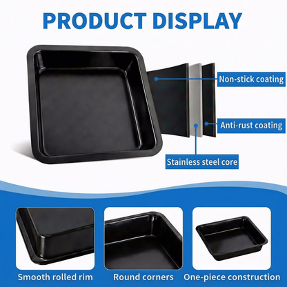 8 Inch Square Non-Stick Bake Pan, Rustproof Construction for Cakes & Lasagna, Dishwasher Safe & Easy Clean