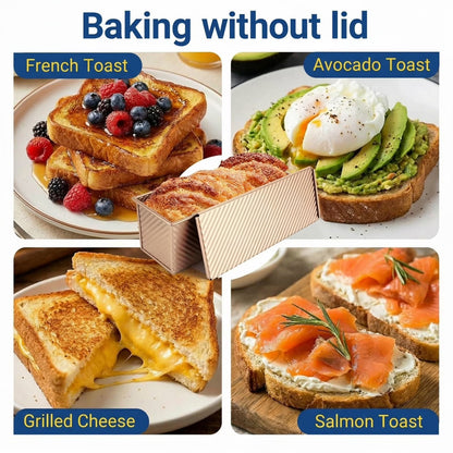 2.2lb Pullman Bread Loaf Pan with Lid - 13x4 Inch Professional Nonstick Bread Baking Mold for Homemade Sandwich & Artisan Sourdough, Heavy-Duty Gold Carbon Steel Toast Box