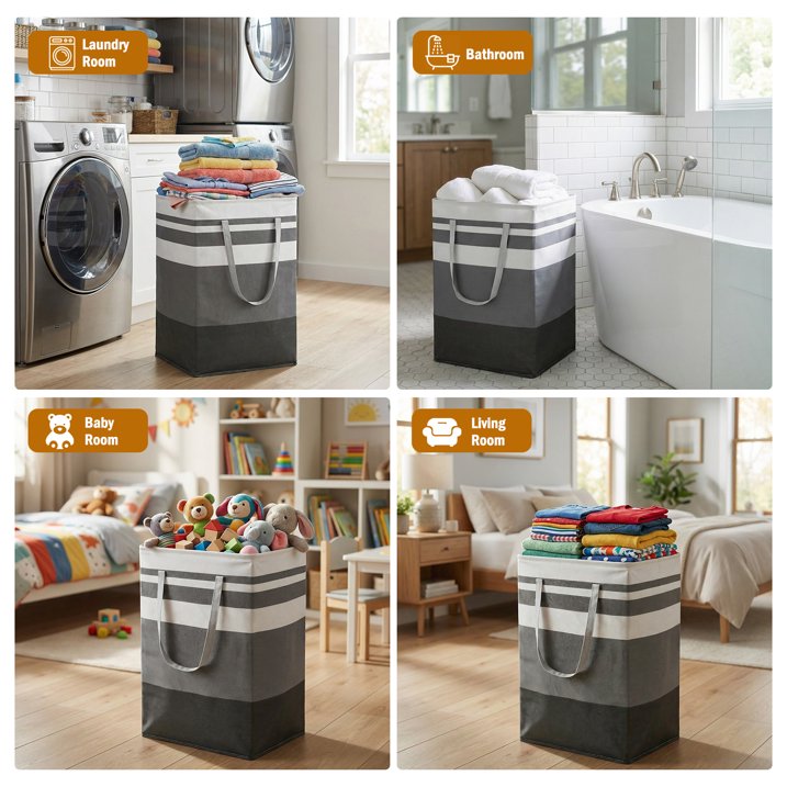2 Pack Extra Large Laundry Basket, Waterproof & Collapsible Laundry Hamper with Heavy-Duty Handles, Freestanding Hamper for Clothes, Toys, Towels in Home Dorm