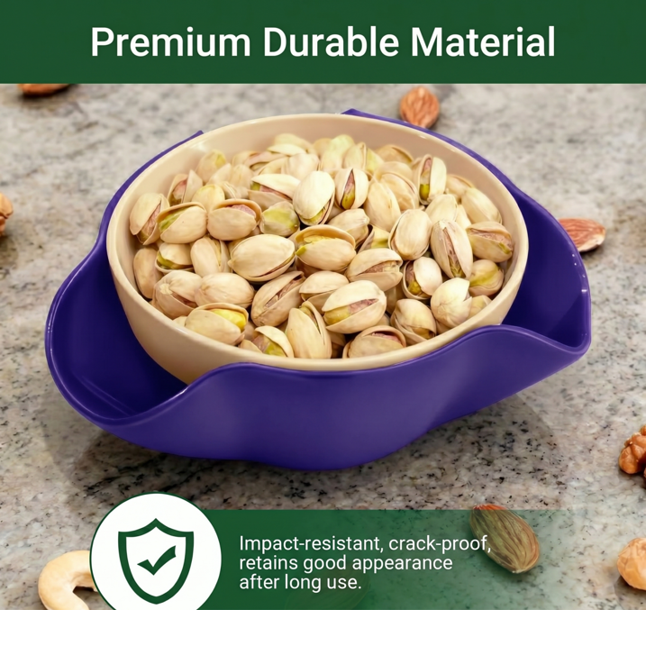 Dual-Level Snack Serving Bowl with Discard Tray, 8.3 Inch Nut Bowl for Pistachios Olives and Candies, Top Holder and Bottom Base - Purple
