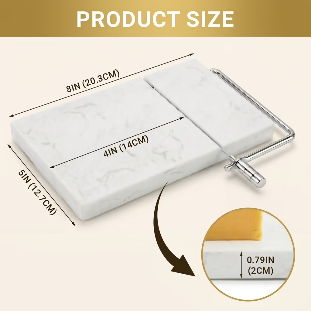 Cheese Slicer Board Wire-Cutter Marble Heavy Duty Upgrade Thick-Wire Adjustable Thickness 1 Pack 5x8 Inch