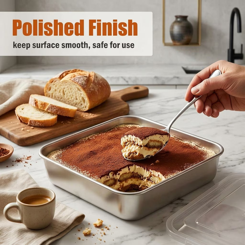 Stainless Steel 8 x 8 Baking Pan with Lid and Rack, Square Cake Pan for Brownies, Casseroles and Cakes, 8 Inch Square Baking Pan, Square Baking Dish for Toaster Oven