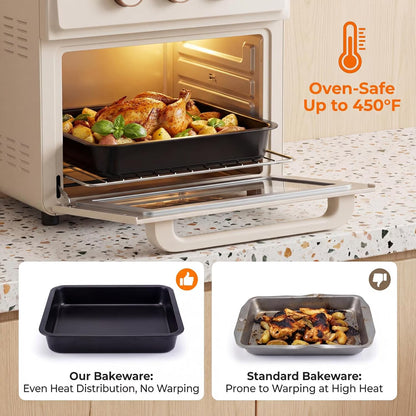 6 Piece Nonstick Bakeware Set, Carbon Steel Baking Pans Including Cookie Sheet, Cake Pan, Loaf Pan, Muffin Pan & Roasting Pan, Oven & Dishwasher Safe