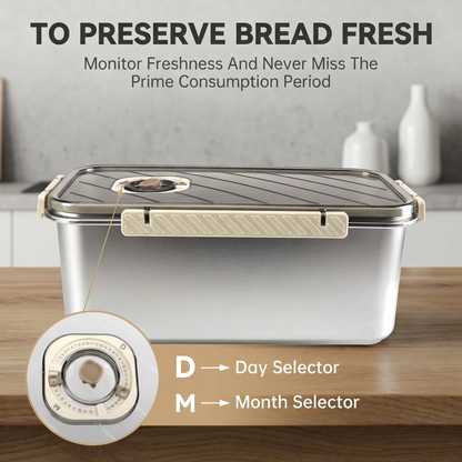 Time Recording Bread Storage Container with Clear Lid, Stainless Steel Bread Box for Kitchen Counter, Ideal for Storing Homemade Bread, Vegetables, Cookies and Fruit (Silver)