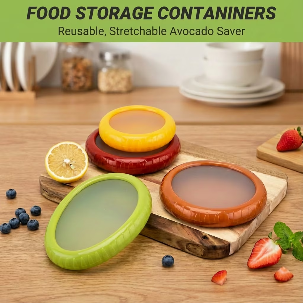 Avocado Onion Storage Set (4-Pack), Reusable Silicone Pods for Garlic, Tomato, Lemon & Fresh Food Preservation