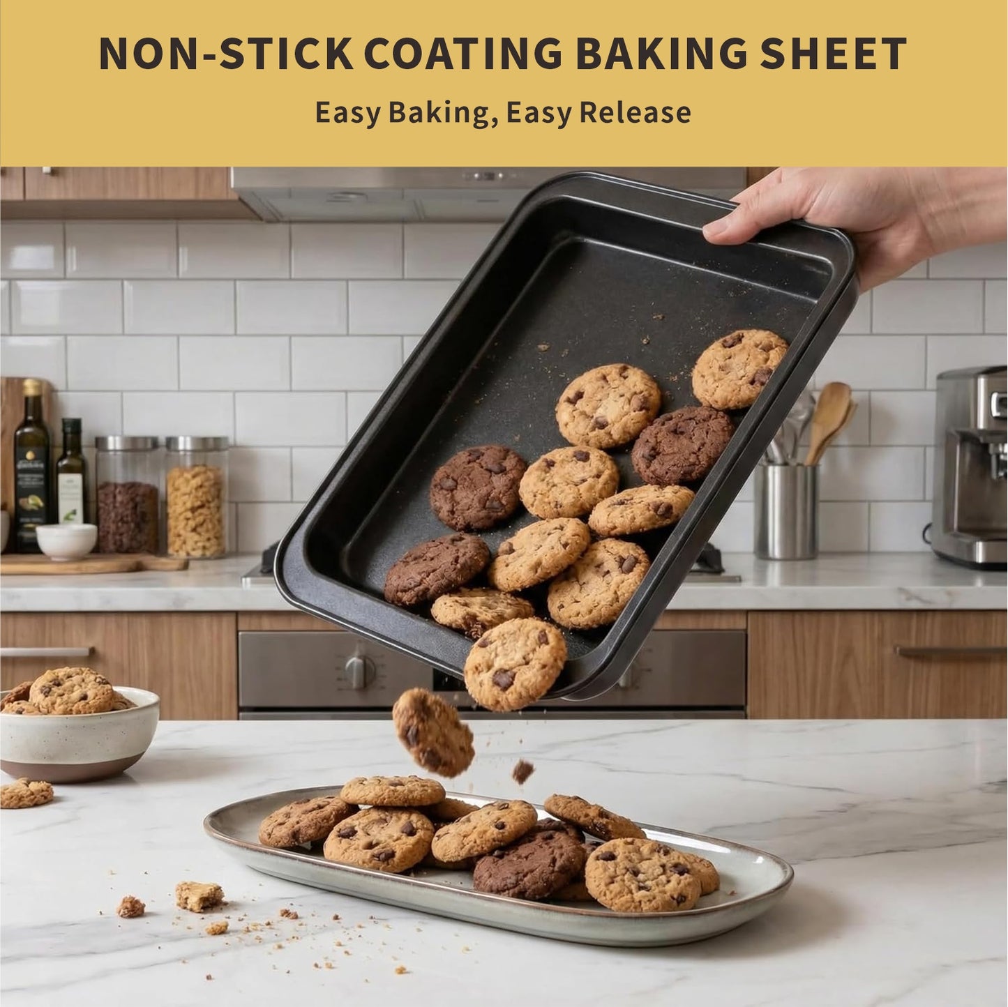 Baking Sheet Pan Set, 3-Piece Nonstick Multi-Depth Stackable Oven Bakeware, Warp & Rust Resistant Black Pans, Dishwasher Safe & Effortless Cleanup