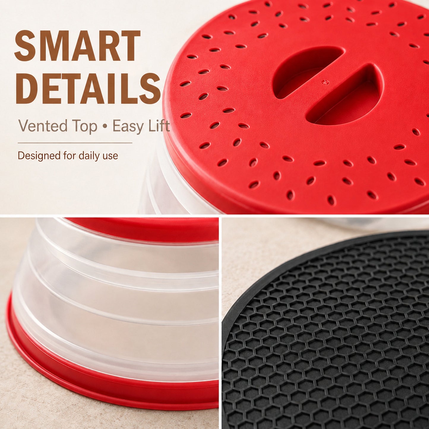 Collapsible Microwave Food Cover, Microwave Splatter Guard with Steam Vent, Dishwasher Safe Kitchen Plate Cover, 2 Pack Red