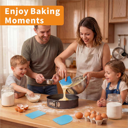 9 Inch Springform Pan Tin, Non-stick Removable Bottom Cake Pan, Leakproof & Easy Release, Includes 1 Pan, 3 Scrapers, and 50 PCS Parchment Paper for Baking