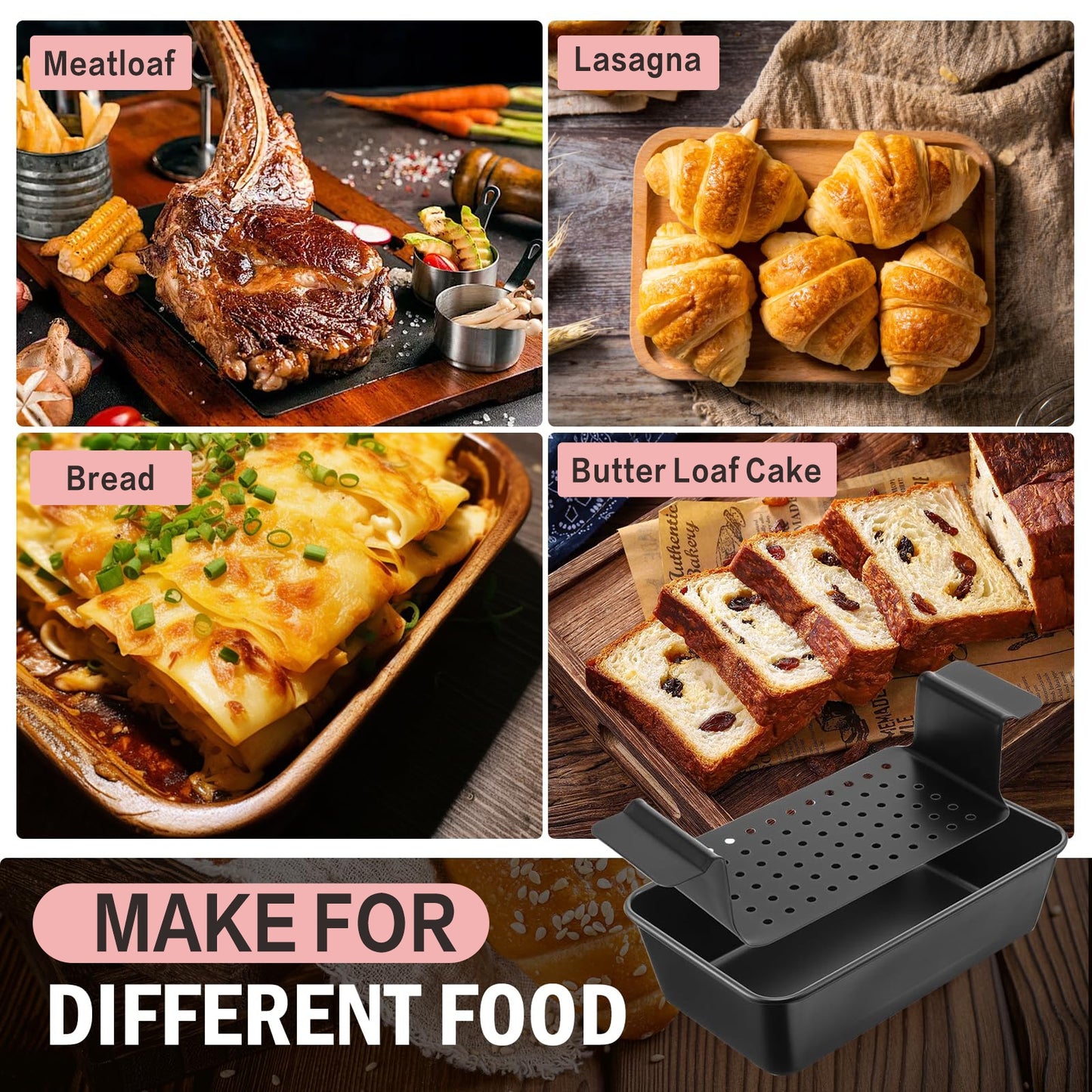 Meatloaf Pan with Drain Tray, 9x5 Inch Nonstick Loaf Baking Pan, Portable Lift & Serve Design for Meatloaf & Bread, Black Bakeware 1 (Pack)