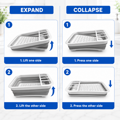 Collapsible Dish Drying Rack, Multifunctional Dish Rack with Removable Compartments, Foldable Small Dish Drainer for Kitchen Counter, RV & Camping Accessories, Escurridor de Platos para Fregadero