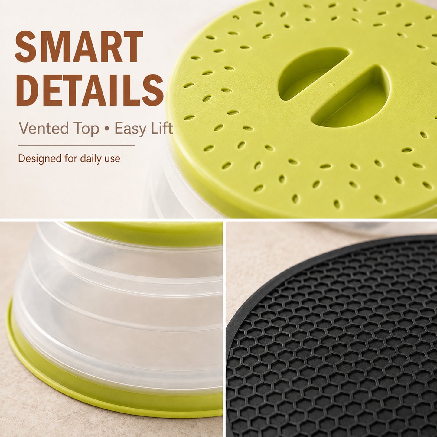 Collapsible Microwave Food Cover, Microwave Splatter Guard with Steam Vent, Dishwasher Safe Kitchen Plate Cover, 2 Pack Green