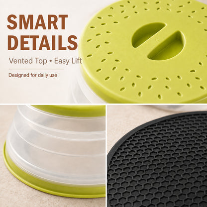 Collapsible Microwave Food Cover, Microwave Splatter Guard with Steam Vent, Dishwasher Safe Kitchen Plate Cover, 2 Pack Green