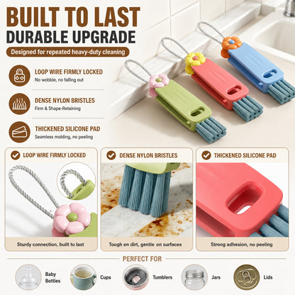 3-in-1 Cup Lid Cleaning Brush – Multicolor, Multifunctional Bottle Brush for Travel Lids & Baby Nipples, 3 Pack