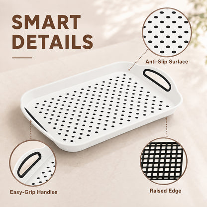 Non Slip Serving Tray with Handles, Rubber Gripped Lap Food Trays for Eating, Dishwasher Safe, Ideal for Breakfast, Snack, Fruit, Dessert, Beverage & Dinner (1 pack White)