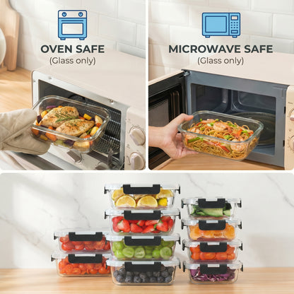 10-Pack Glass Meal Prep Containers with Lids — 5 Large (35oz) & 5 Small (12.5oz), Borosilicate Glass Food Storage for Microwave, Oven, Freezer & Dishwasher