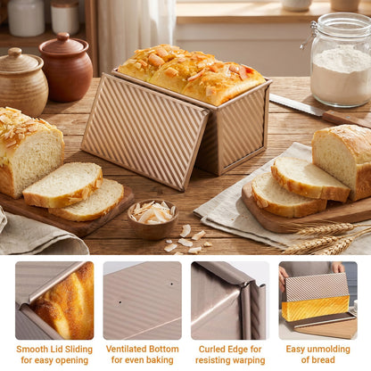 3-Pack Pullman Loaf Pan with Lids – Nonstick, 2.2/1/0.8 lb Dough Capacity, Includes 7 Tools