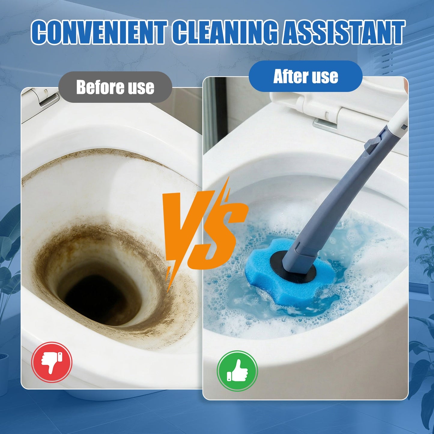 Disposable Toilet Brush with 8 Refills,Toilet Wand Brush Cleaning Kit,Wall Mounted Toilet Bowl Cleaner Set with Holder for Bathroom Deep Cleaning & Hygiene Local Stock- Blue & White