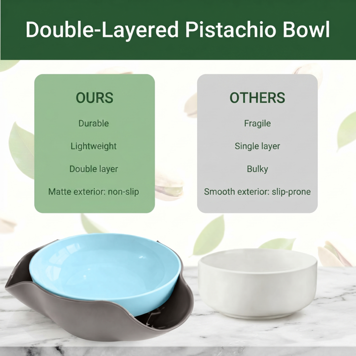 Double-Layer Pistachio Bowl with Shell Storage — Snack Serving Bowl for Nuts, Cherries & Olives, Top Bowl + Bottom Compartment Design, 8.3-Inch Diameter