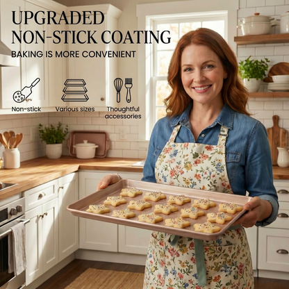 3-Piece Gold Baking Sheet Set – Nonstick Carbon Steel with Brush & Scraper, Half, Jelly Roll & Quarter Sizes