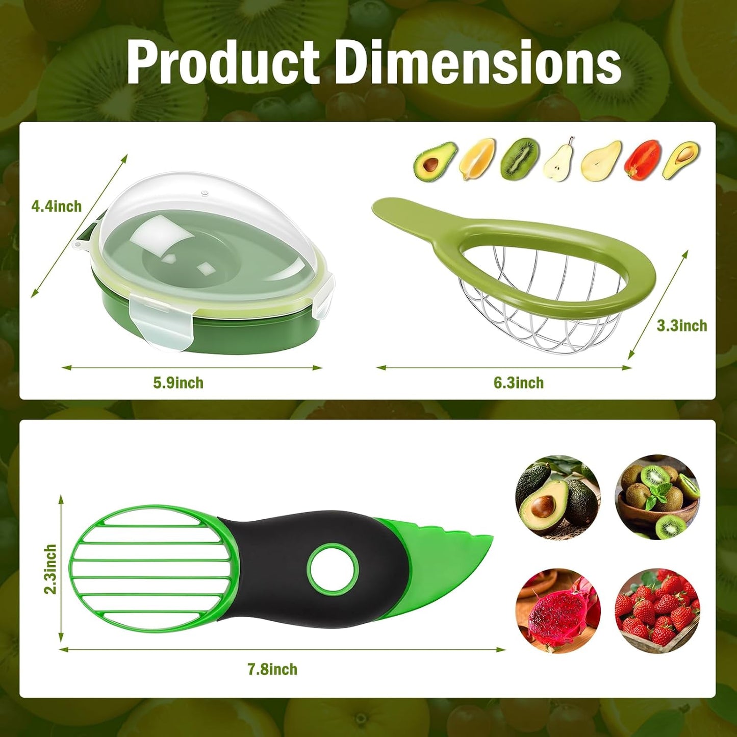 Avocado 3-Piece Kitchen Tool Set with Slicer Cutter & Airtight Storage Container, Dishwasher Safe
