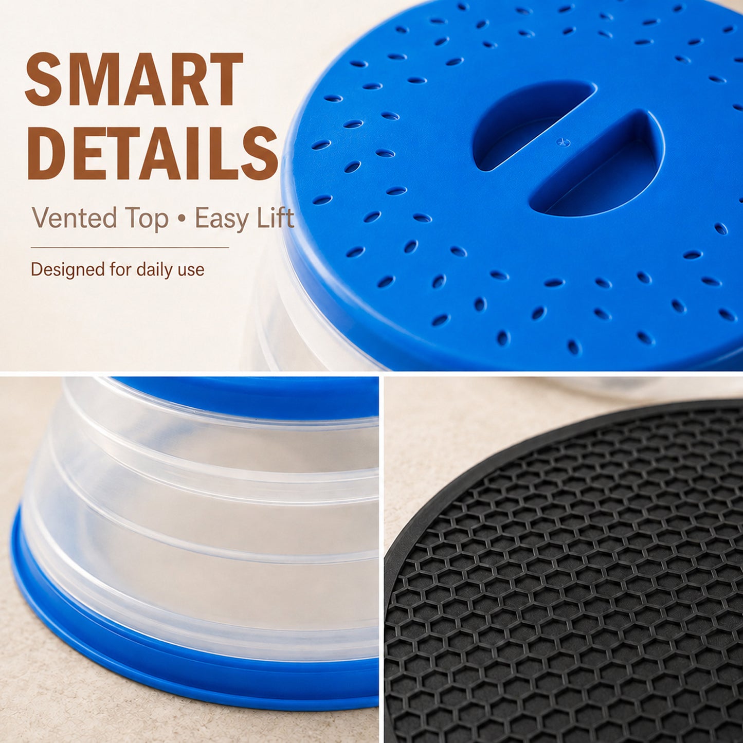 Collapsible Microwave Food Cover, Microwave Splatter Guard with Steam Vent, Dishwasher Safe Kitchen Plate Cover, 2 Pack Blue