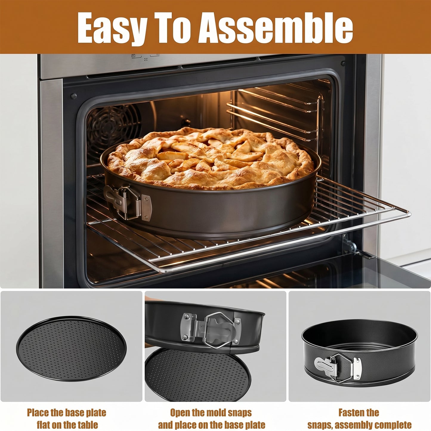 3-Piece Springform Cake Pan Set with Bonus Tools - 5"/7"/9" Round Nonstick Bakeware for Cheesecake, Layer Cakes & Quiche, Includes Parchment Liners & Spatulas