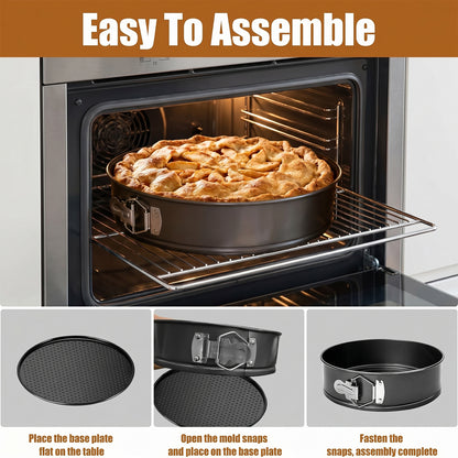 3-Piece Springform Cake Pan Set with Bonus Tools - 5"/7"/9" Round Nonstick Bakeware for Cheesecake, Layer Cakes & Quiche, Includes Parchment Liners & Spatulas