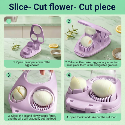 Multipurpose Egg Slicer for Hard Boiled Eggs, Sturdy Kitchen Chopper with Wire Grids, Reliable Egg Slicer Stainless Steel Tool for Soft Fruits, Purple