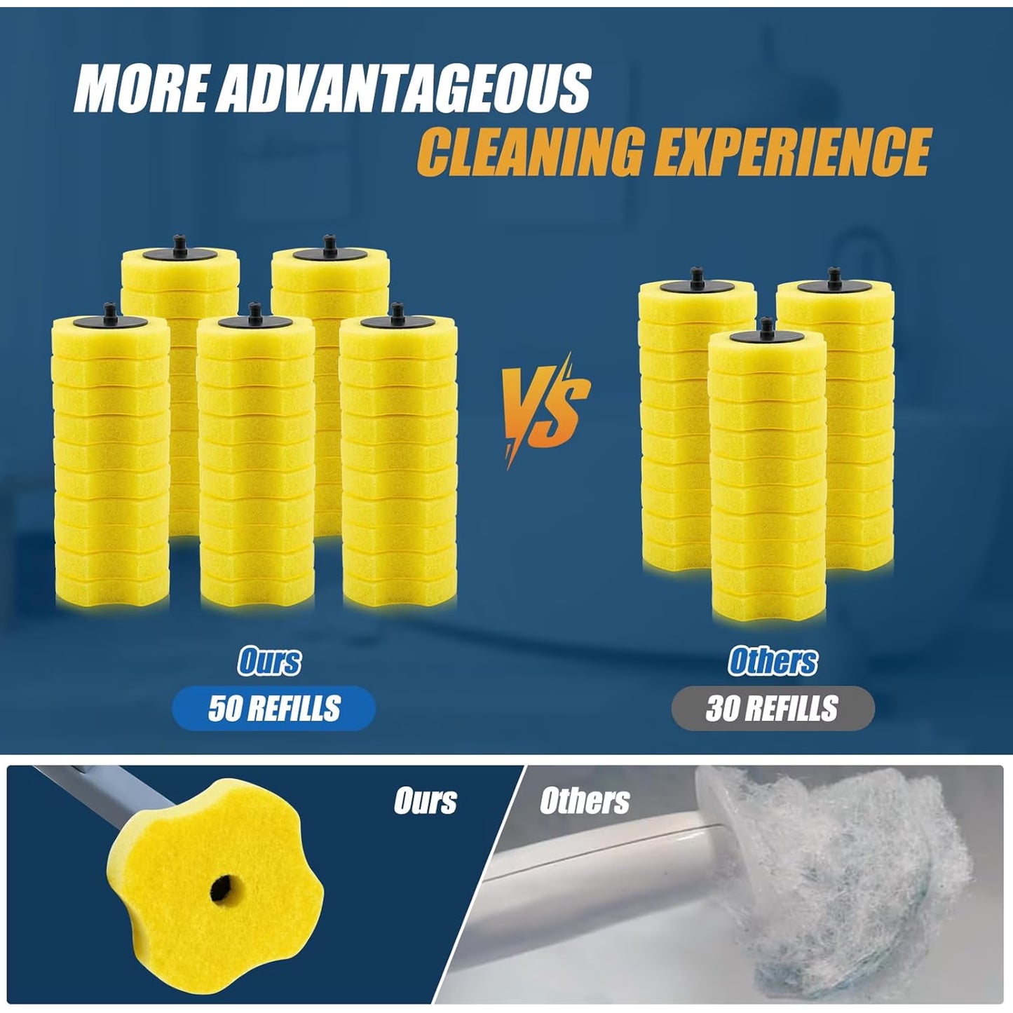 50 Pcs Toilet Bowl Wand Refills, Replacement Heads for Bathroom and Washroom Cleaning Pads, Disposable Toilet Brush Refills, Lemon Fresh Yellow
