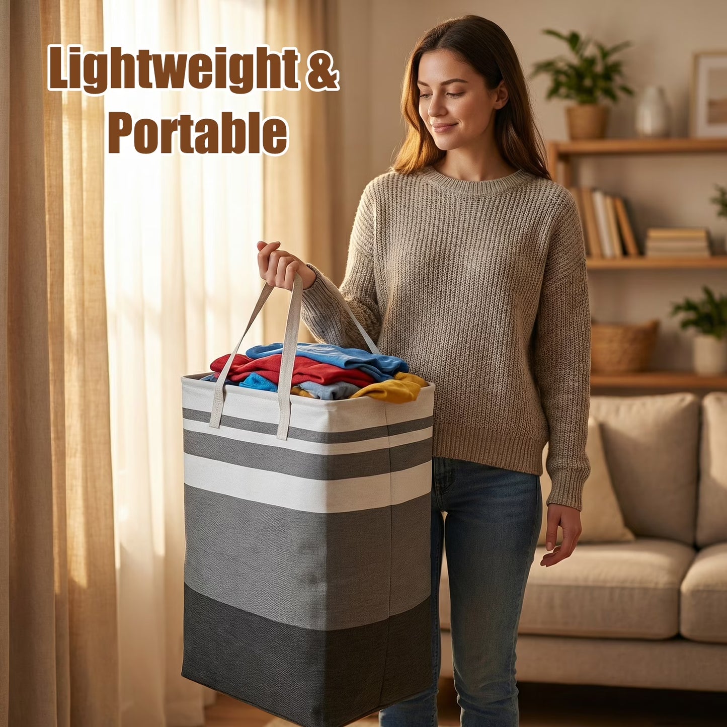 2 Pack Extra Large Laundry Basket, Waterproof & Collapsible Laundry Hamper with Heavy-Duty Handles, Freestanding Hamper for Clothes, Toys, Towels in Home Dorm