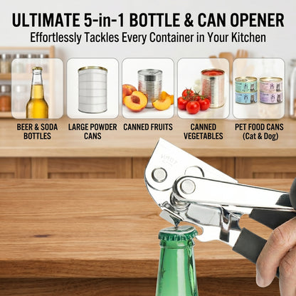 Manual Can Opener Stainless Steel, Hand Held Can Opener Smooth Edge for Kitchen Use, Heavy Duty Swing Away Can Opener with Bottle Opener, 1 Pack