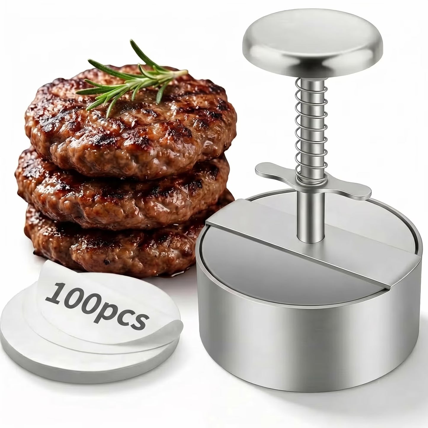 4.5 inch Stainless Steel Burger Patty Press, Round Burger Maker Press, Hamburger Press for Kitchen BBQ & Sandwich, Hamburger Patty Press