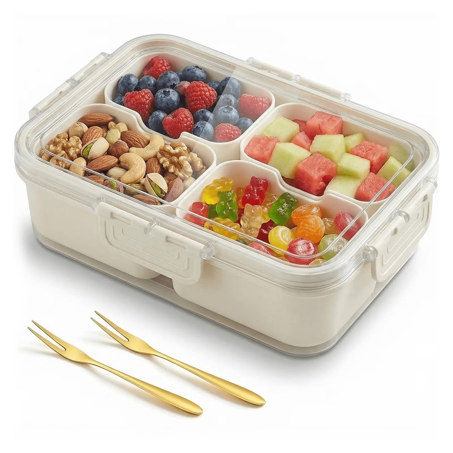 4 Compartment Snack Containers, Divided Serving Tray with Lid, Portable Snack Box Container for Candy, Fruit and Snacks, Snack Tray with Lid for Party, Picnic and Travel
