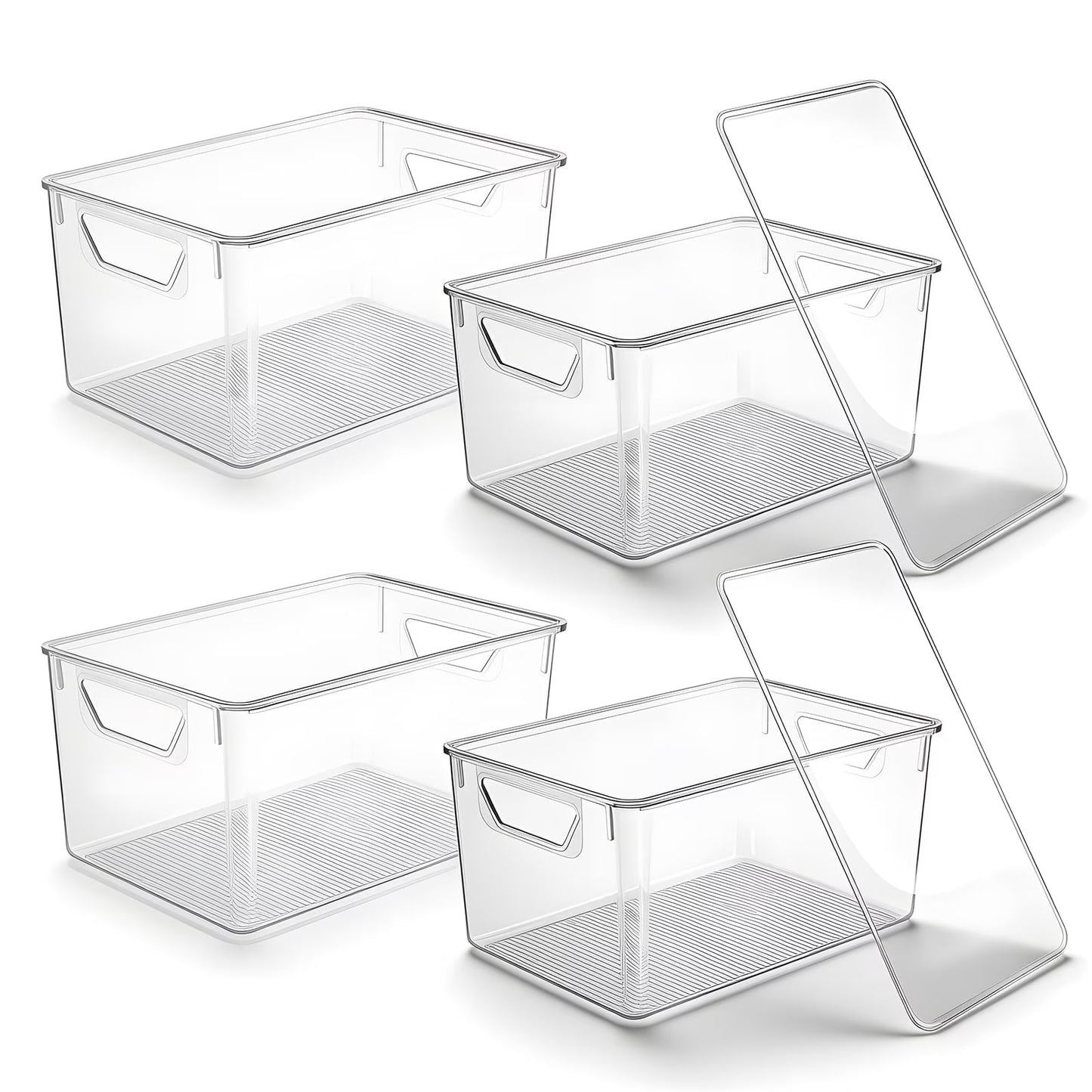 4-Pack Clear Storage Bins with Lids, Stackable Plastic Organizer Bins for Pantry, Fridge, Freezer, Cabinet