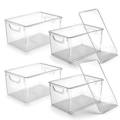 4-Pack Clear Storage Bins with Lids, Stackable Plastic Organizer Bins for Pantry, Fridge, Freezer, Cabinet