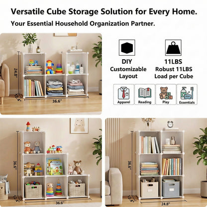 Cube Storage Organizer 6 Cube, Stackable Closet Organizer Storage Shelves, Plastic Storage Shelving Units and Storage Cubes for Clothes Books Toys, Bedroom Living Room Dorm, White