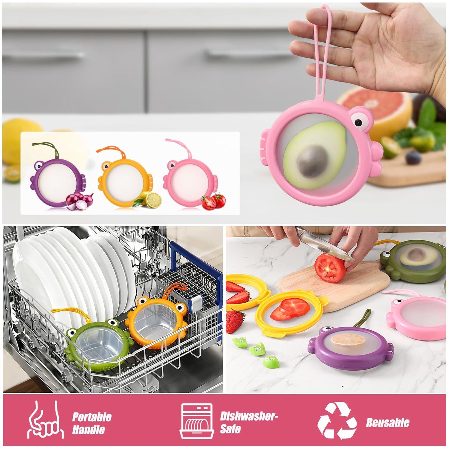 4-Piece Airtight Food Storage Containers with Silicone Material, Reusable Kitchen Organizers for Avocado, Snacks, Fruits and Vegetables, Multifunctional Design with Dishwasher Safe Feature